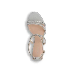 Sandali argento da donna con tacco 9 cm e dettaglio gioiello glitter strass Lora Ferres