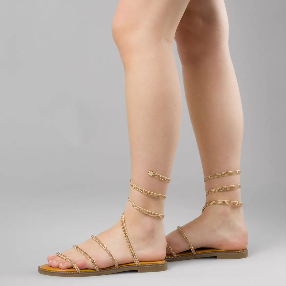 Sandali bassi alla schiava da Donna con strass oro rosa Lora Ferres