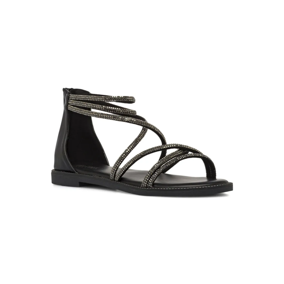 Sandali bassi eleganti da Donna neri con strass e zip Lora Ferres