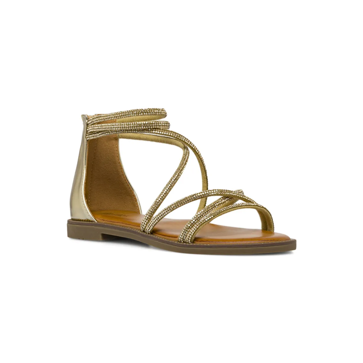 Sandali bassi oro da Donna eleganti con strass e zip Lora Ferres
