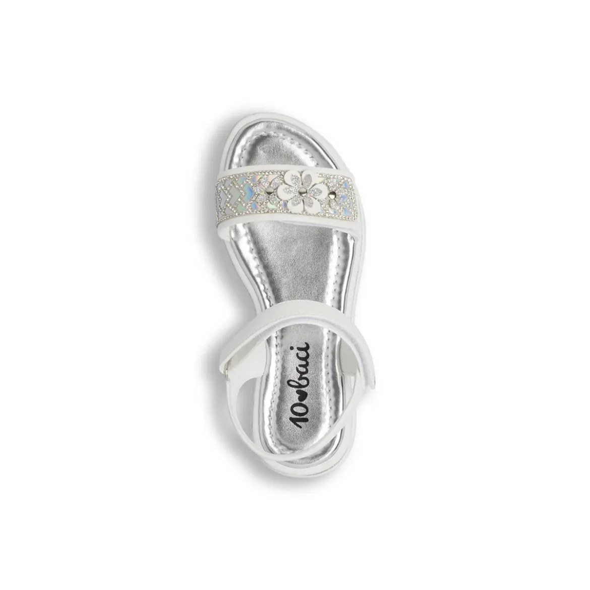 Sandali Bianchi Bambina con applicazioni fiori e glitter Dieci Baci