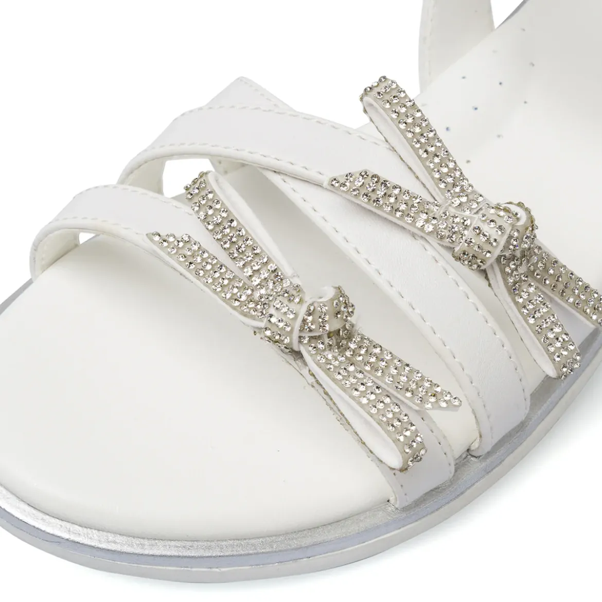 Sandali Bianchi Bambina con fiocchi di strass bordo argento Dieci Baci
