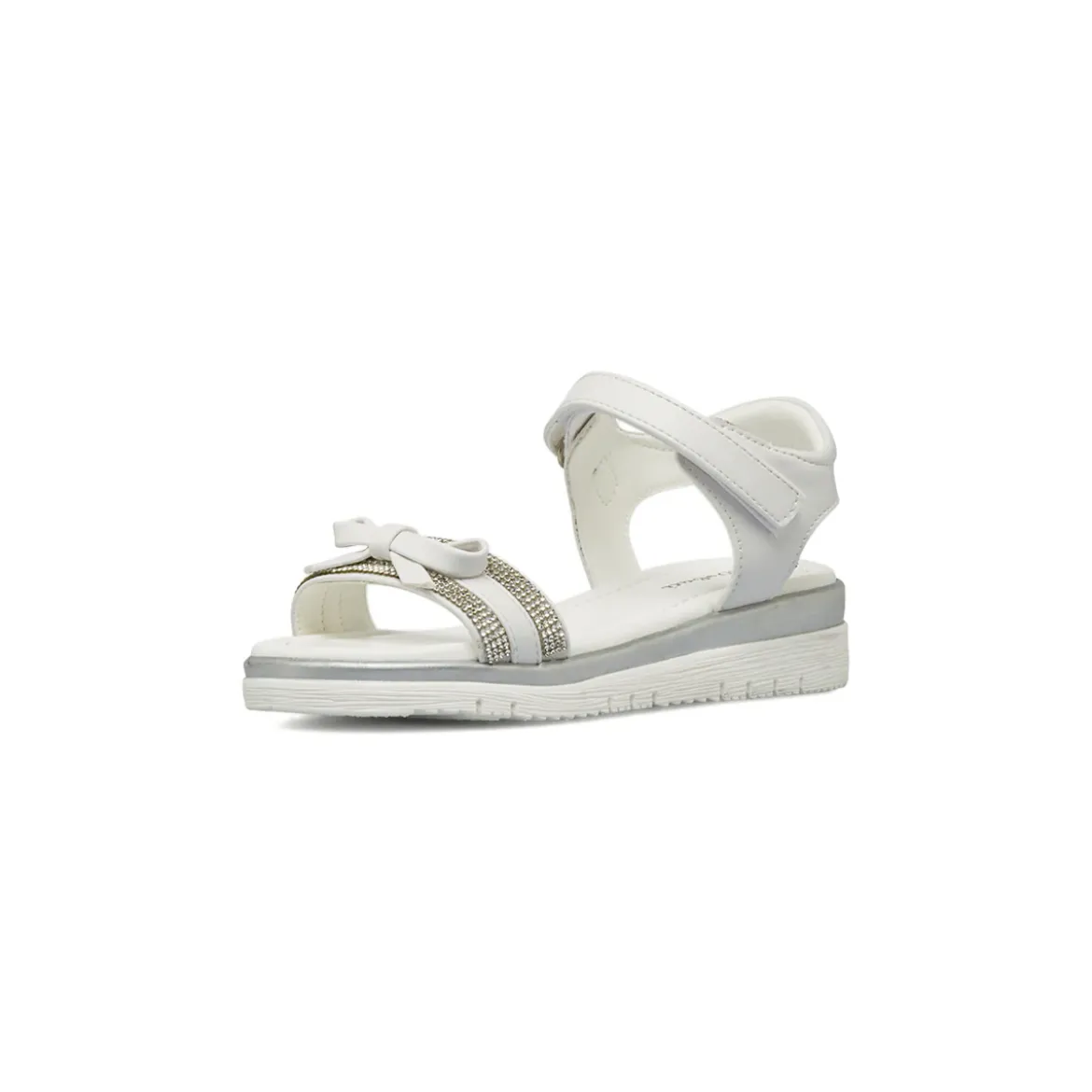 Sandali Bianchi Bambina con strass fiocco dettagli argento Dieci Baci