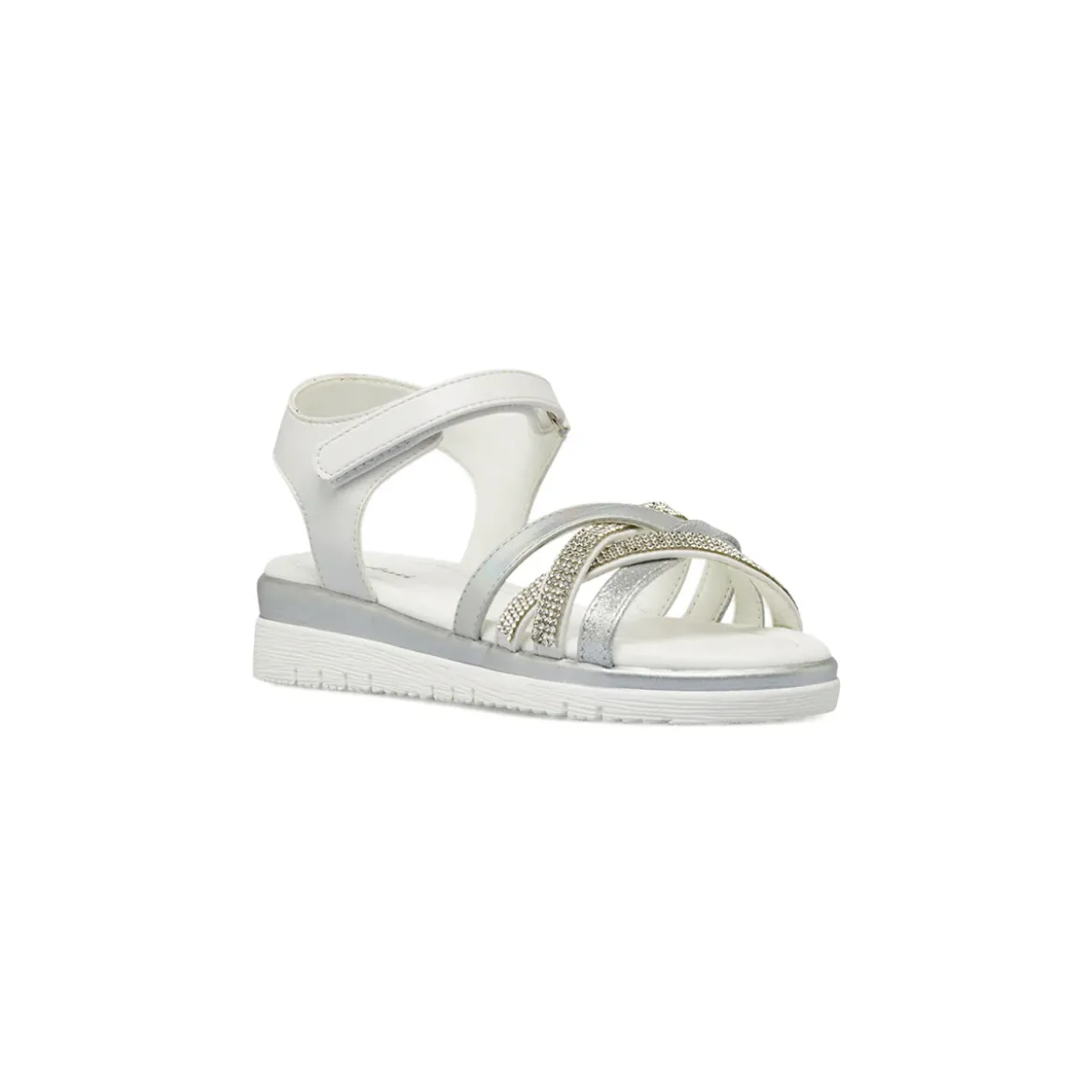 Sandali Bianchi Bambina con strass e fasce glitter argento Dieci Baci