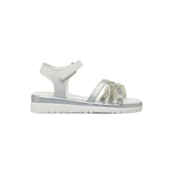 Sandali Bianchi Bambina con strass e fasce glitter argento Dieci Baci