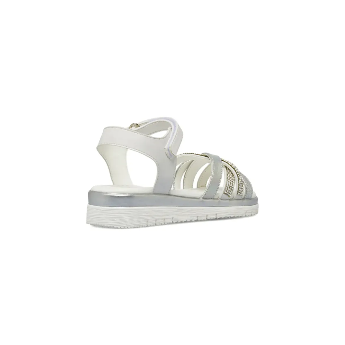 Sandali Bianchi Bambina con strass e fasce glitter argento Dieci Baci