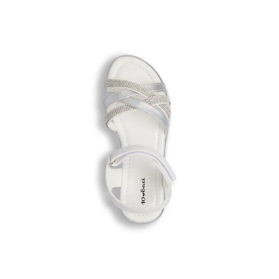 Sandali Bianchi Bambina con strass e fasce glitter argento Dieci Baci