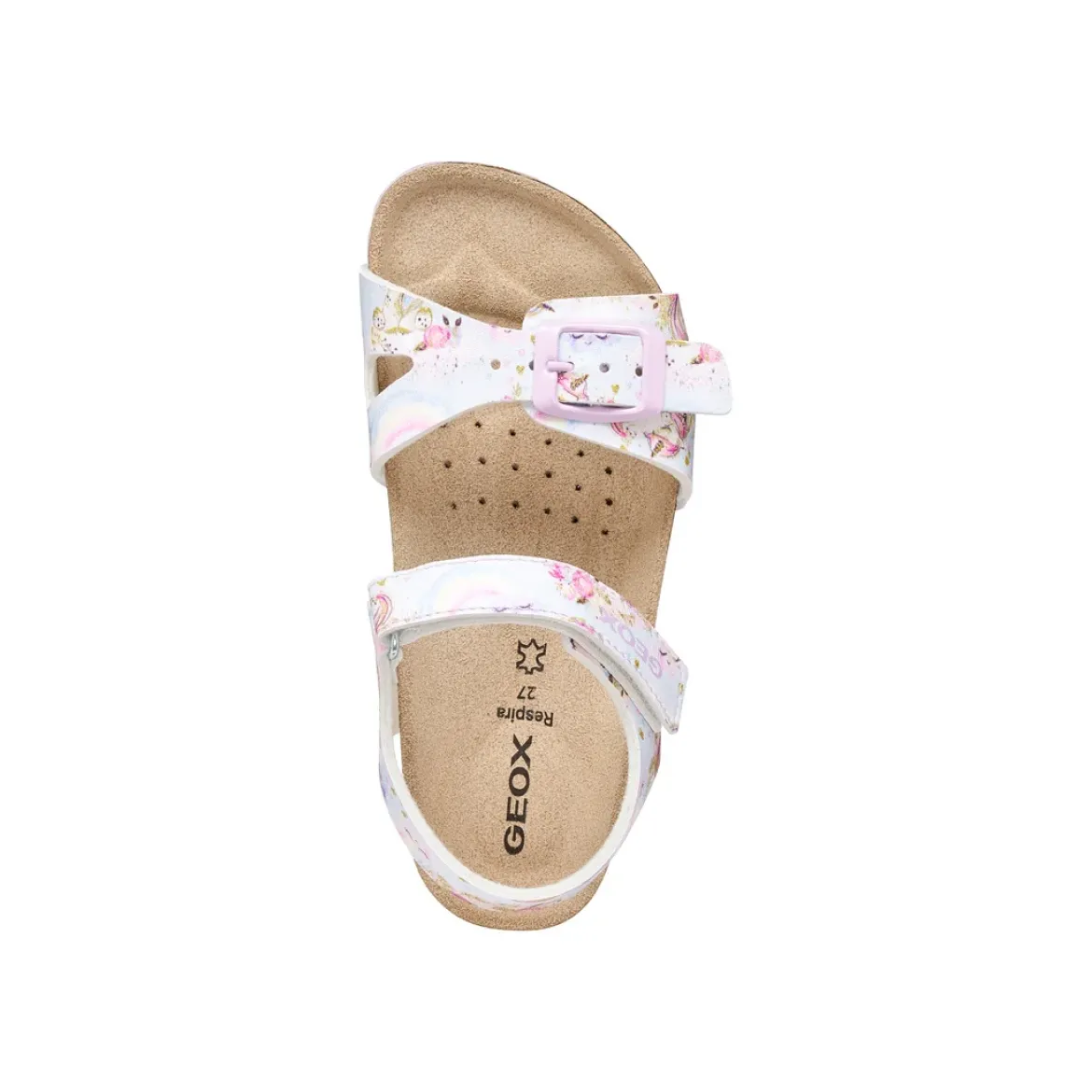 Sandali bianchi Bambina con stampa unicorni e suola traspirante Geox