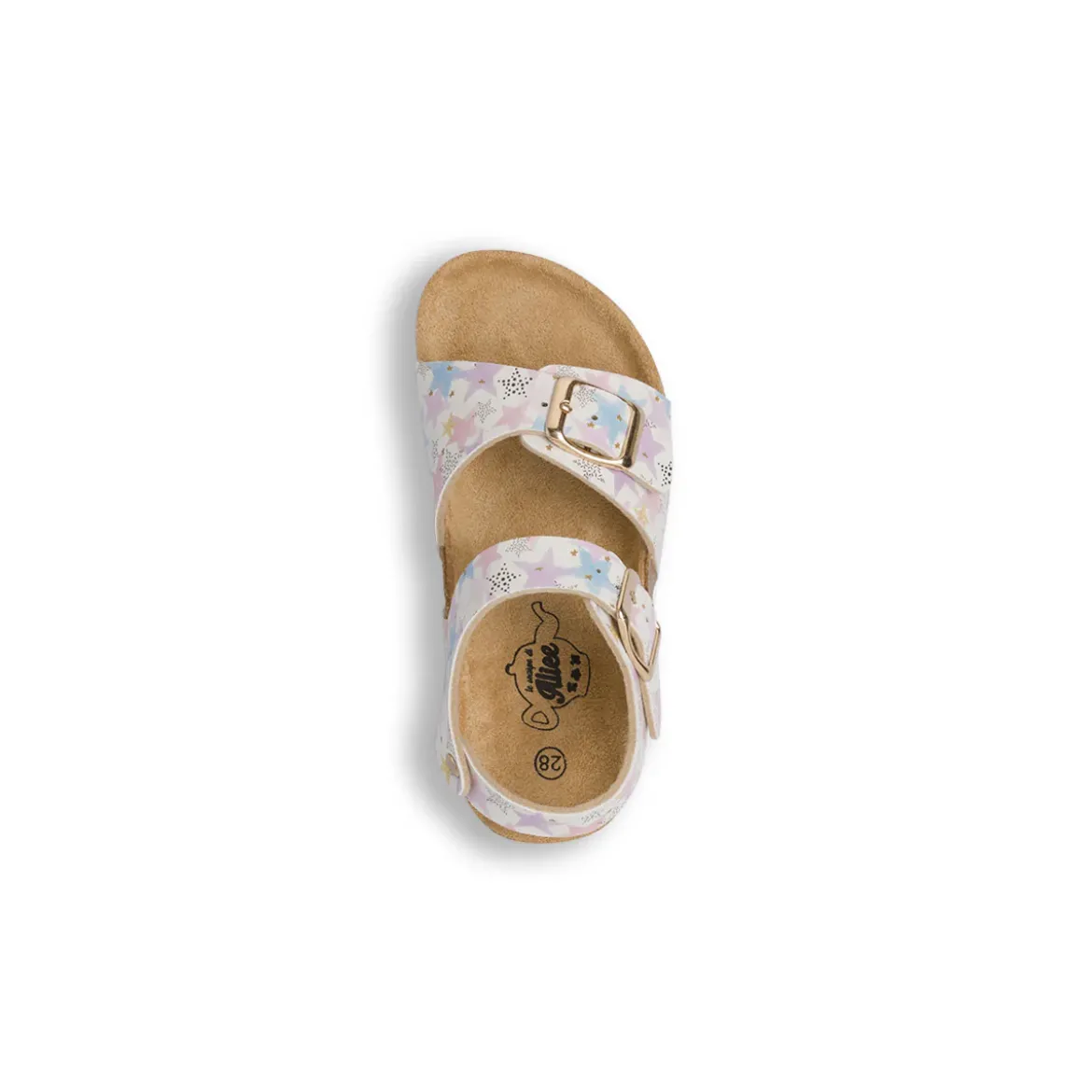 Sandali bianchi Bambina con stelle e fibbie dorate Le scarpe di Alice