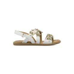 Sandali Bianchi da Bambina con fiori dorati glitter Dieci Baci