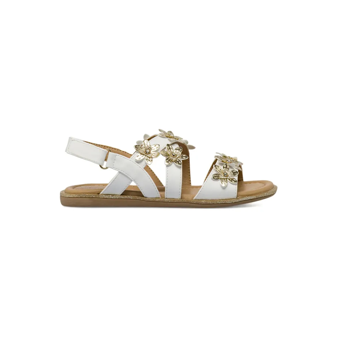 Sandali Bianchi da Bambina con fiori dorati glitter Dieci Baci