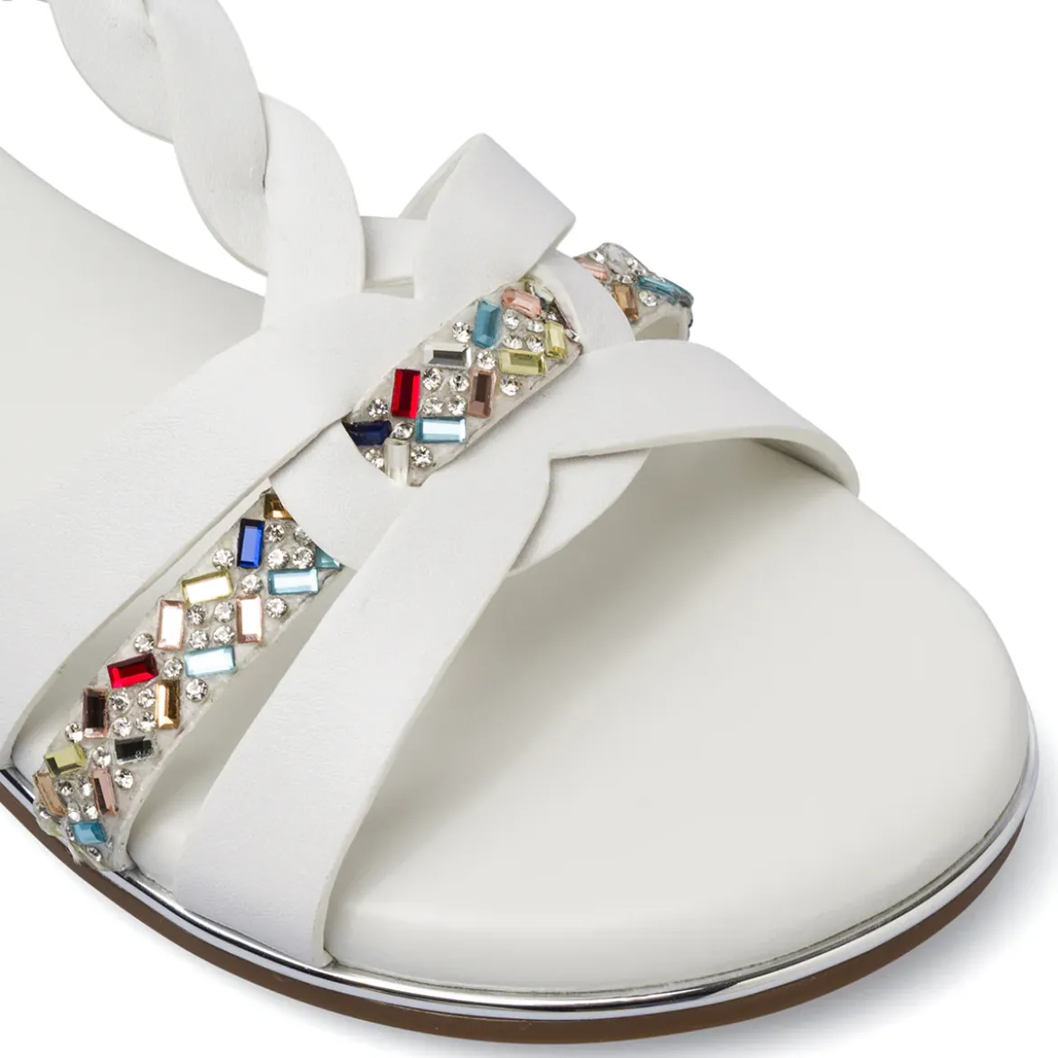 Sandali Bianchi da Bambina con strass colorati e zip Dieci Baci