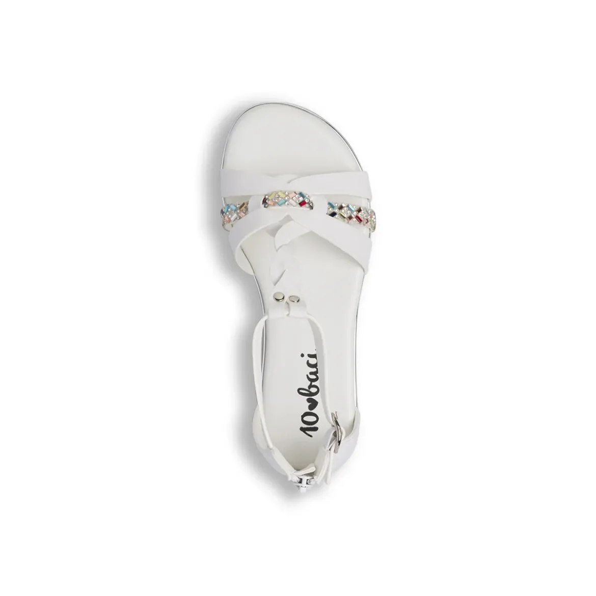 Sandali Bianchi da Bambina con strass colorati e zip Dieci Baci