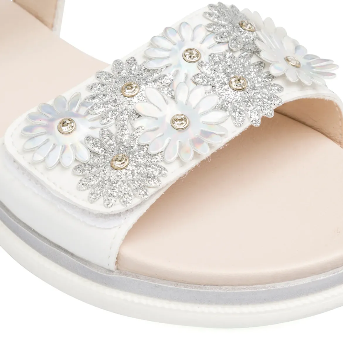 Sandali bianchi da Bambina e Ragazza con fiori e glitter Dieci Baci
