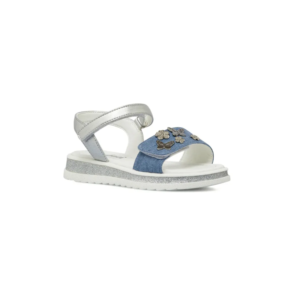 Sandali Blu da Bambina effetto denim con decorazioni Dieci Baci