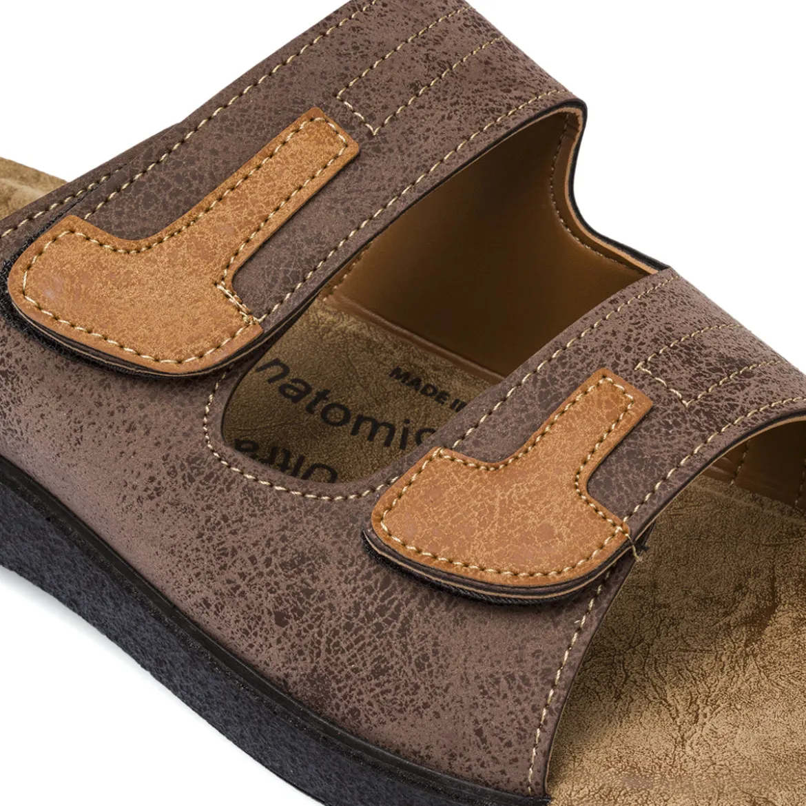 Sandali Comfort Marroni da Uomo con Doppie fasce a strappo Riposella