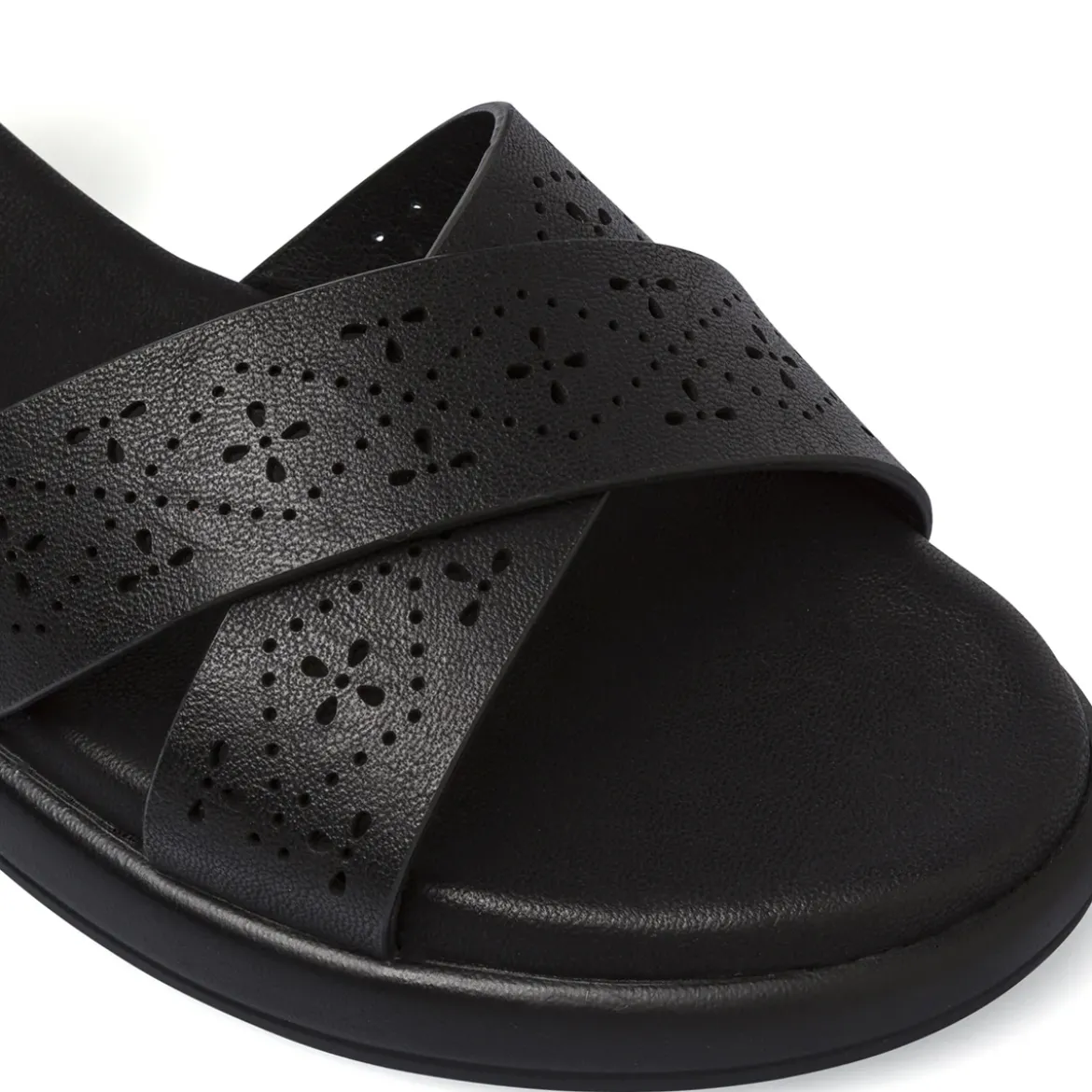 Sandali comfort neri da Donna con fasce incrociate traforate P Soft