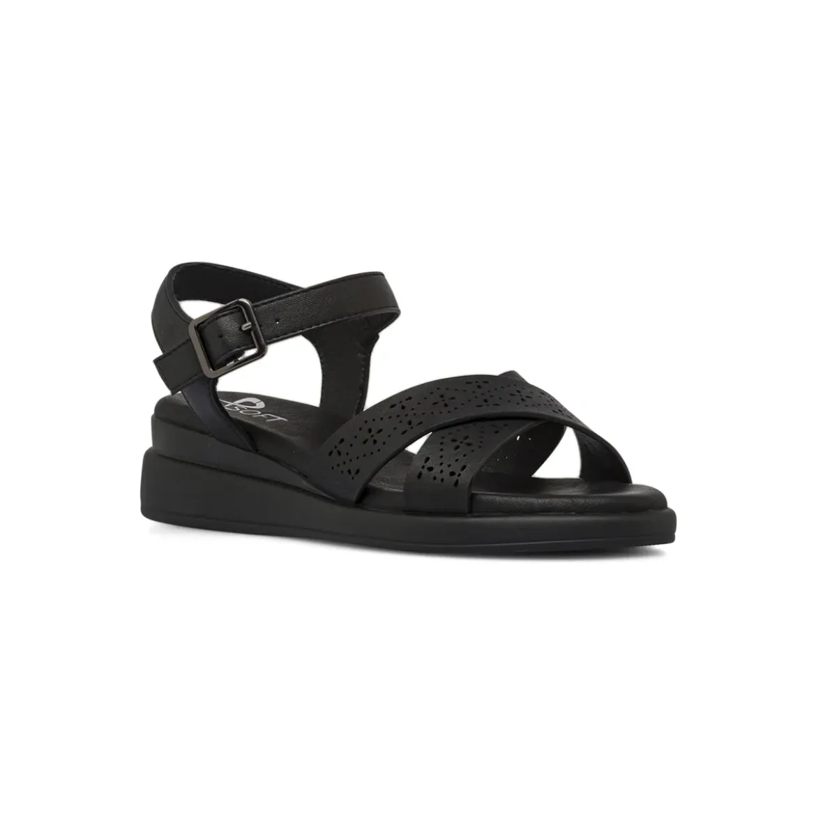 Sandali comfort neri da Donna con fasce incrociate traforate P Soft