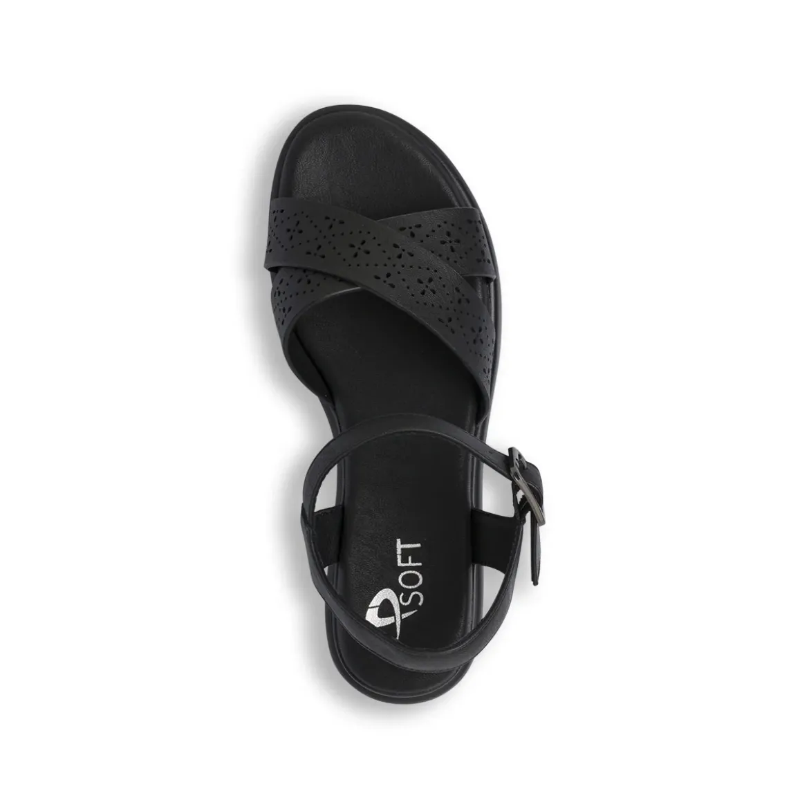 Sandali comfort neri da Donna con fasce incrociate traforate P Soft