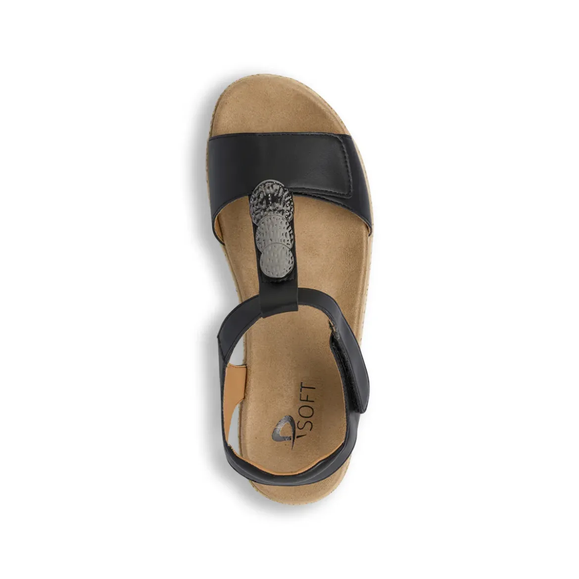 Sandali comfort neri da Donna con zeppa e dettagli in metallo P Soft