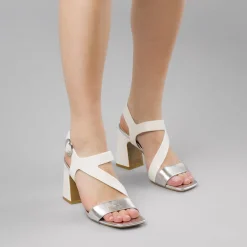 Sandali Donna bianco bicolore con tacco a colonna 9 cm Swish Jeans
