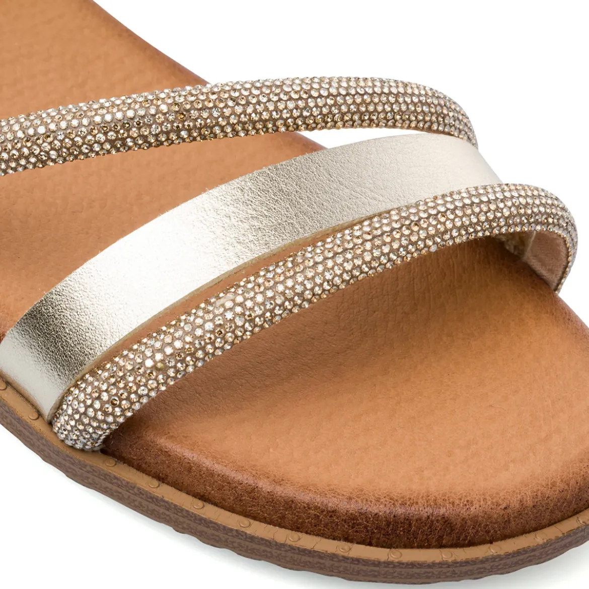 Sandali flat champagne da Donna con dettaglio strass Lora Ferres