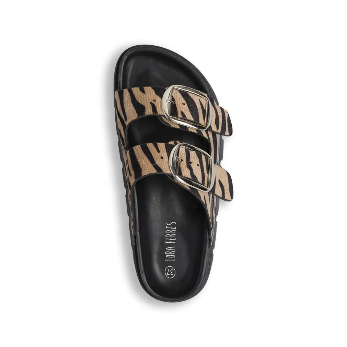 Sandali flat da Donna Beige effetto animalier con fibbie Lora Ferres
