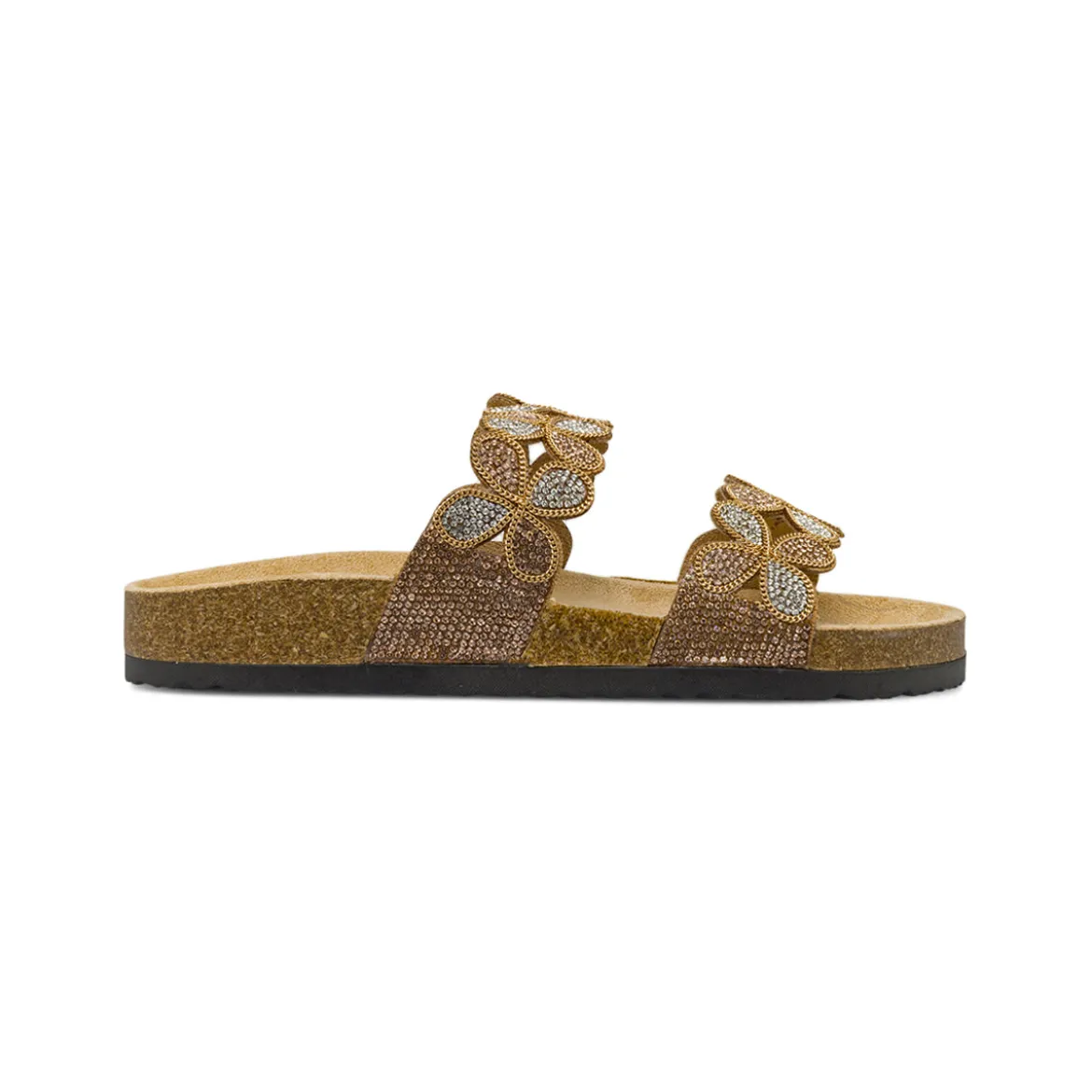Sandali Flat Donna Beige con strass e fiori Lora Ferres