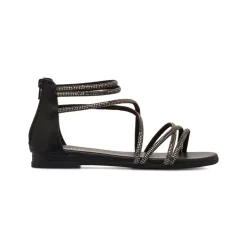 Sandali Flat Neri da Donna con dettaglio gioiello Strass Lora Ferres