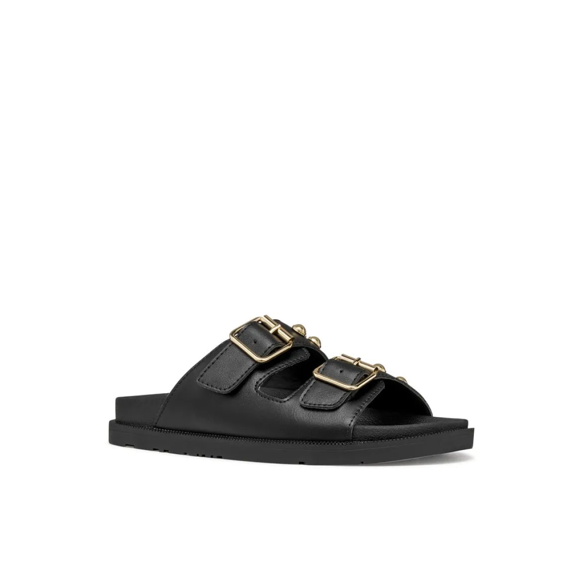 Sandali flat Neri da Donna con borchie e fibbie dorate Geox
