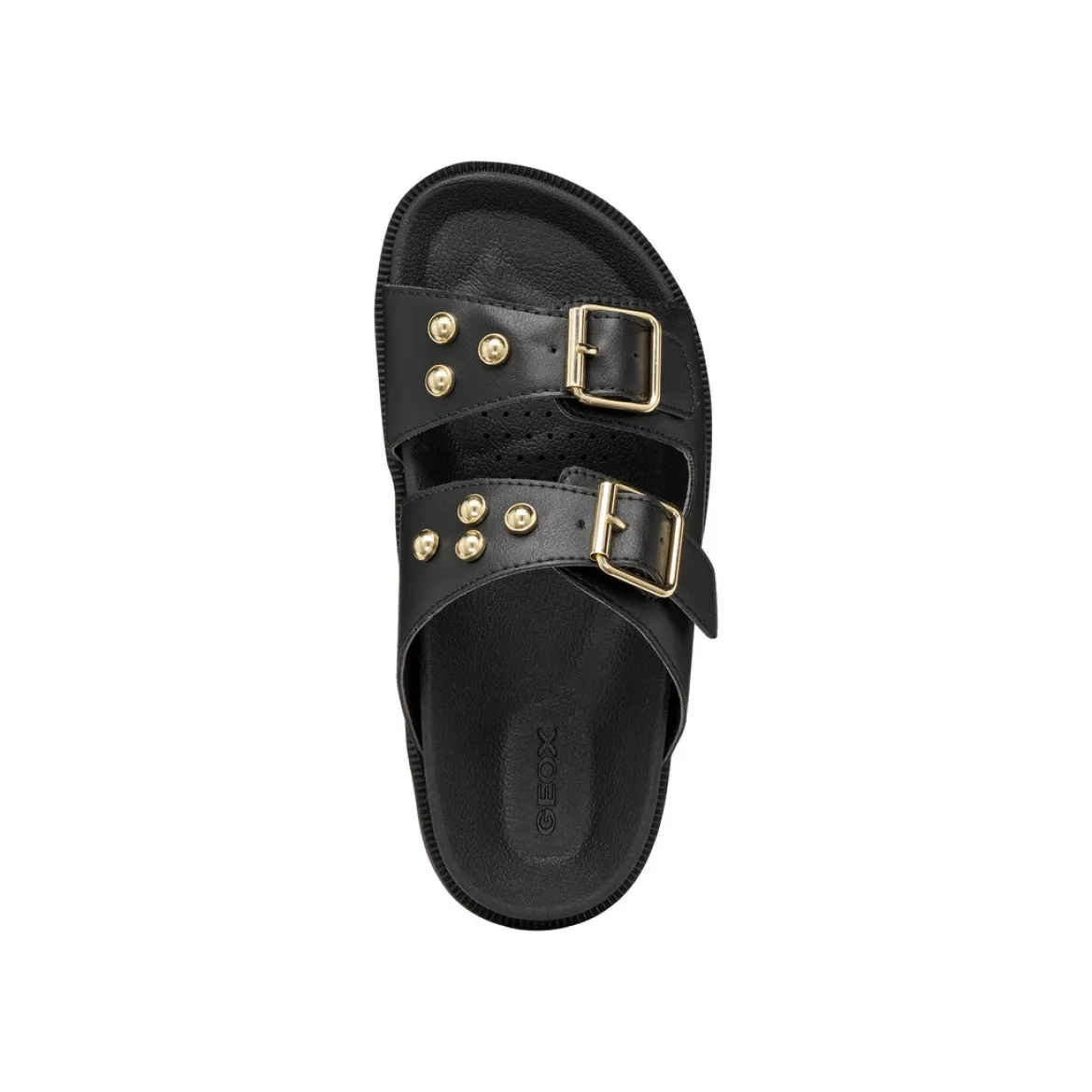 Sandali flat Neri da Donna con borchie e fibbie dorate Geox