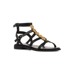 Sandali flat neri da Donna con dettaglio gioiello in metallo oro Lora Ferres