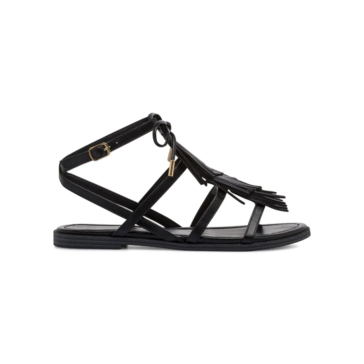 Sandali Flat Neri Donna con allacciature alla schiava Lora Ferres