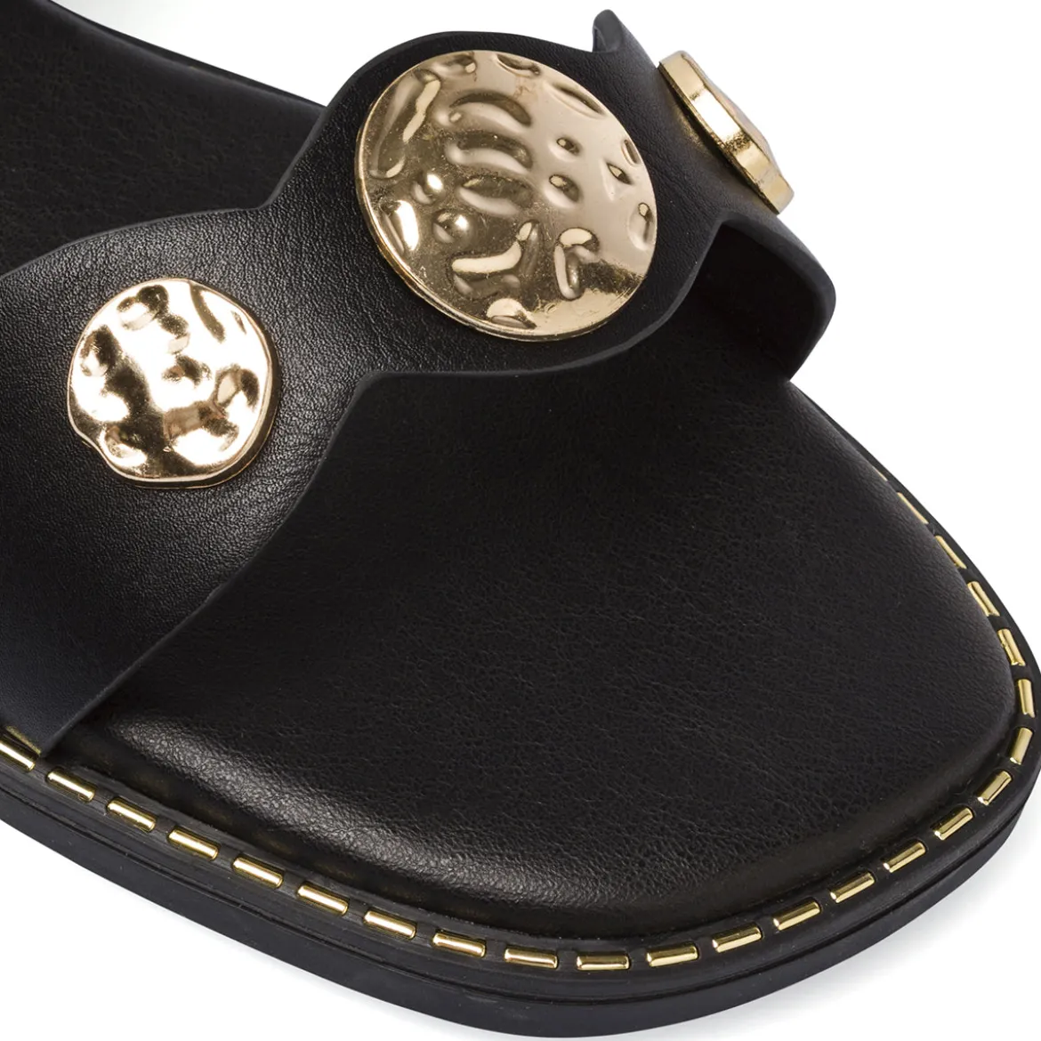 Sandali flat Neri Donna con dettagli medaglioni dorati Lora Ferres