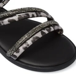 Sandali Flat Neri Donna con strass e listini animalier Lora Ferres