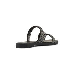 Sandali Flat Neri Donna con strass e listini animalier Lora Ferres