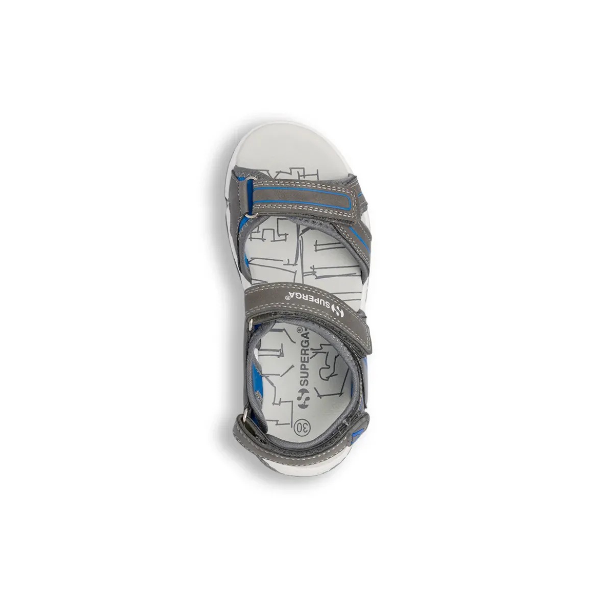 Sandali grigi da Bambino con inserti blu e doppio strappo Superga