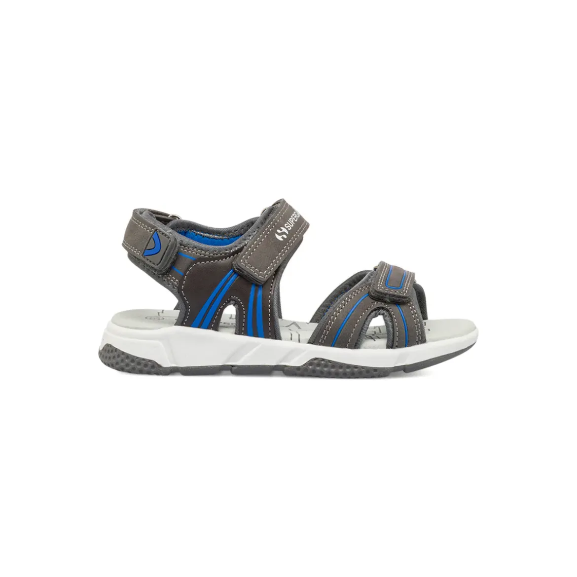 Sandali grigi da Bambino con inserti blu e doppio strappo Superga