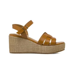 Sandali marroni da Donna con zeppa effetto rafia 8 cm Lora Ferres