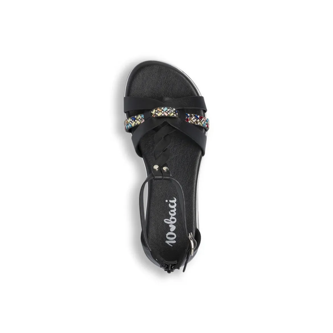 Sandali Neri da Bambina con strass colorati e treccia Dieci Baci