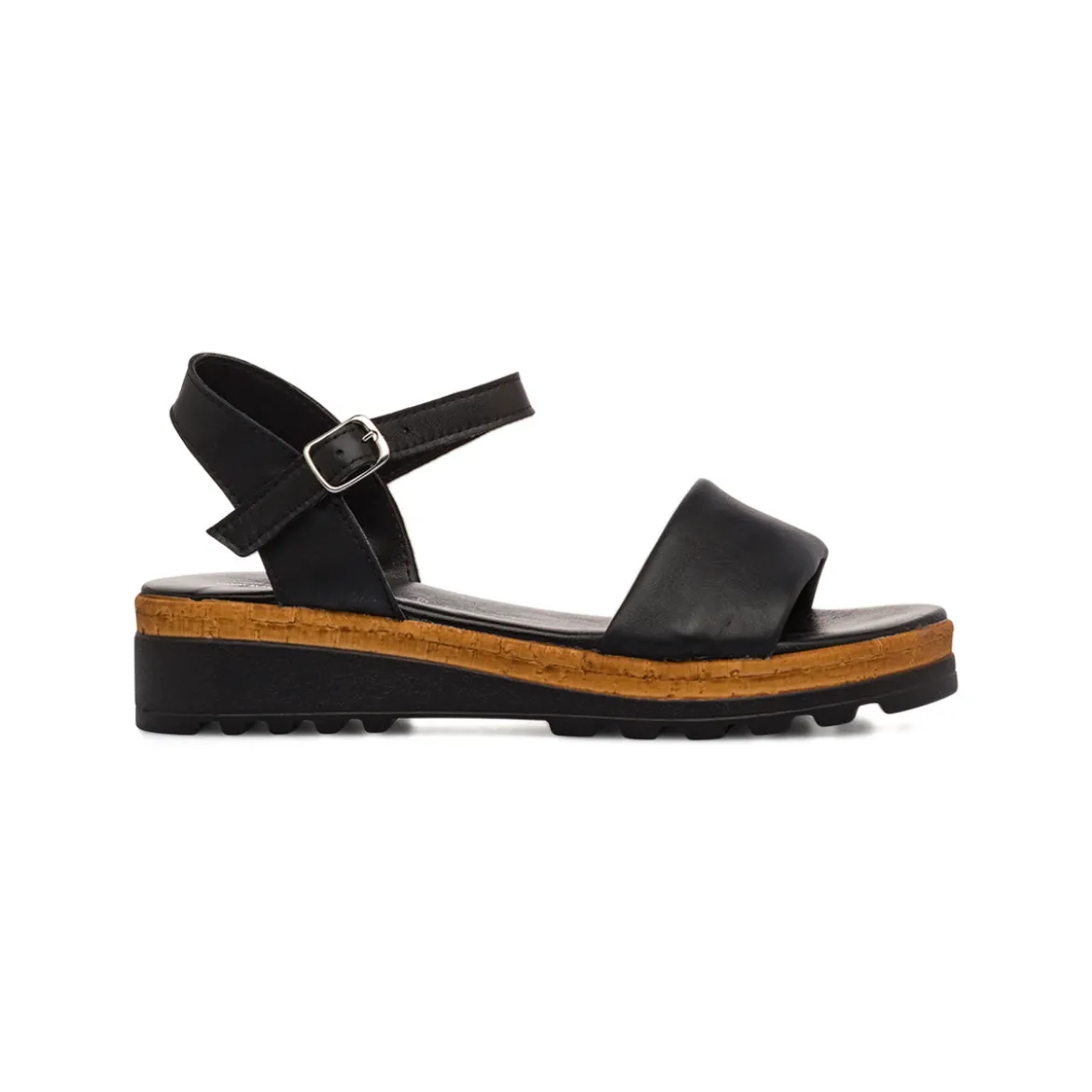 Sandali Neri da Donna in pelle con Cinturino e suola Platform Primopiano