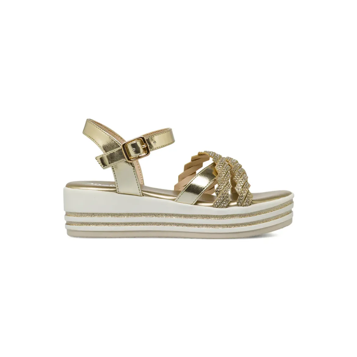 Sandali Oro da Bambina con fasce di strass e suola platform Dieci Baci