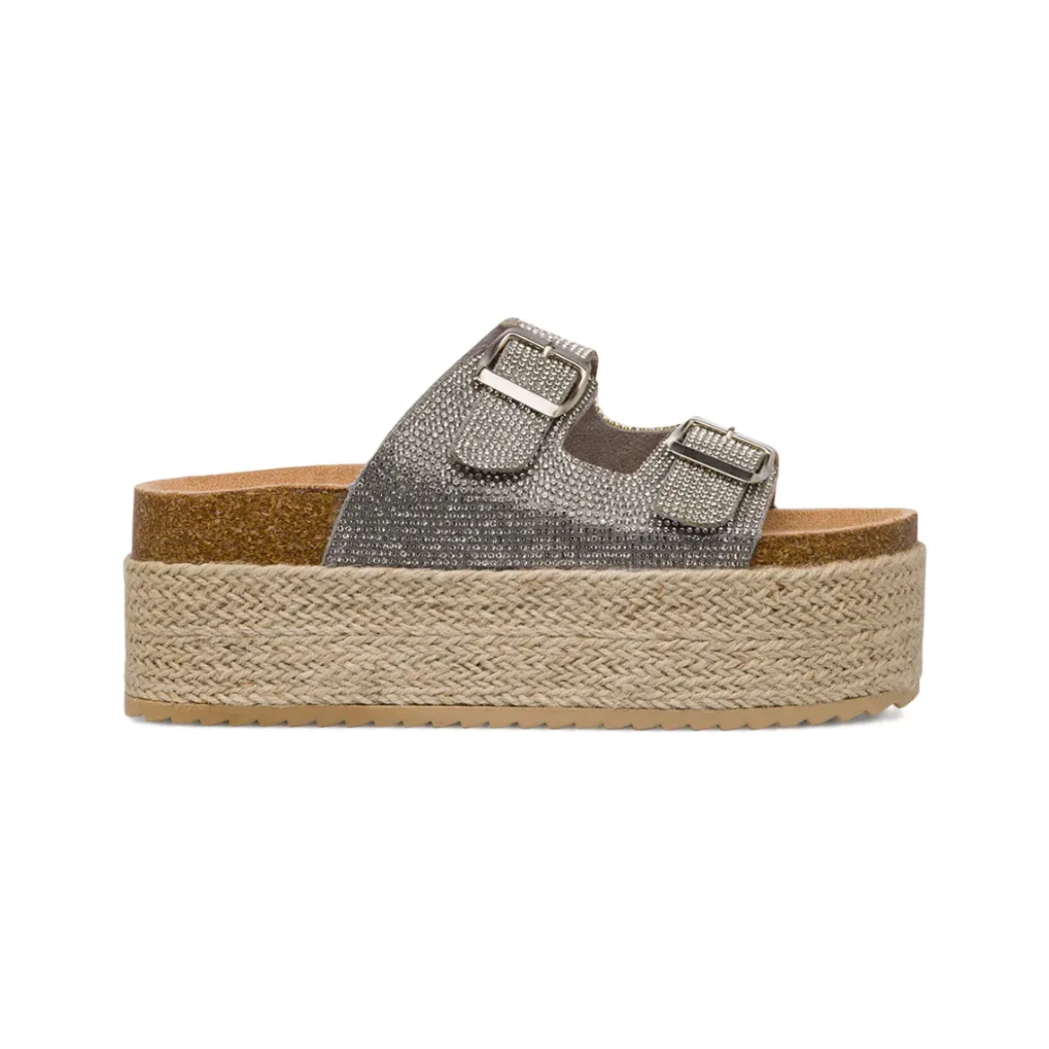 Sandali Platform Argento con Strass e suola in Rafia da Donna Lora Ferres