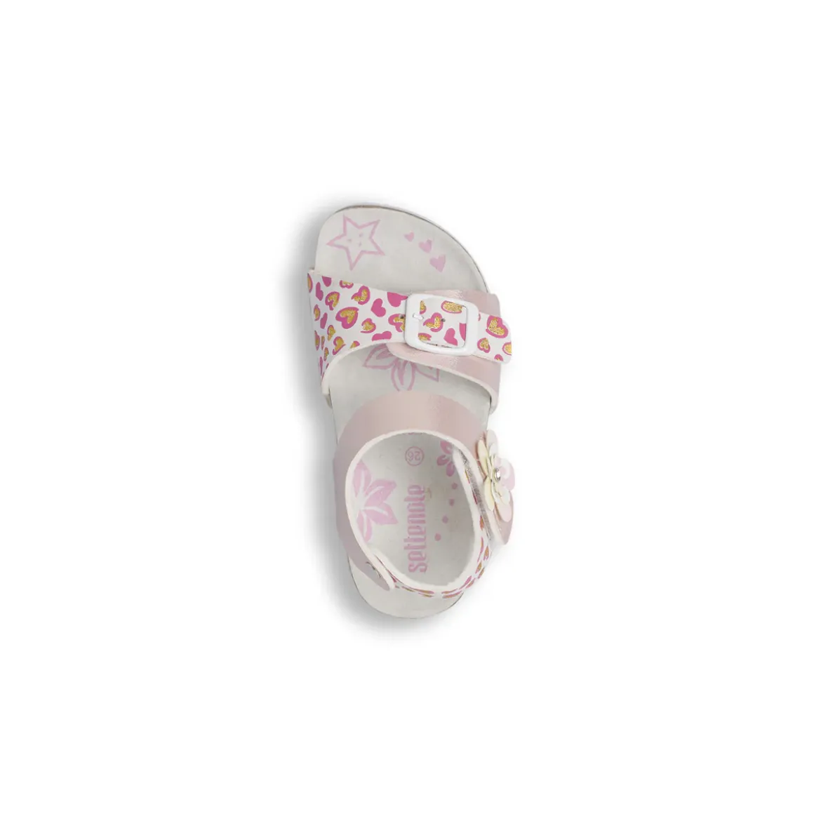 Sandali rosa da Bambina con fantasia a cuori glitter e fiore Settenote