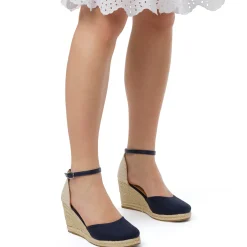 Sandali Zeppe 8,5 cm Blu da Donna in tessuto con cinturino Lora Ferres