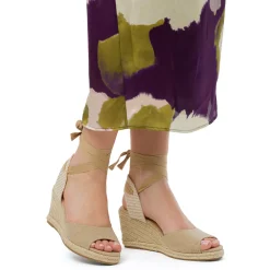 Sandali Zeppe 8,5 cm taupe da Donna in tessuto con lacci Lora Ferres