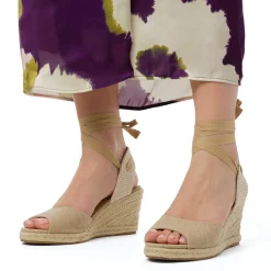 Sandali Zeppe 8,5 cm taupe da Donna in tessuto con lacci Lora Ferres