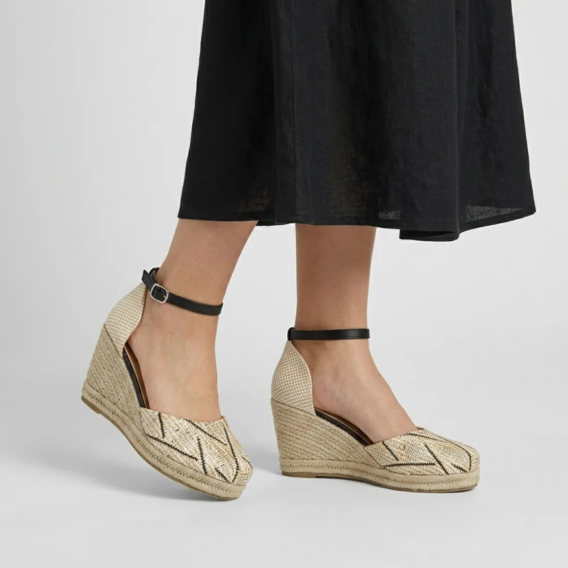 Sandali Zeppe espadrillas nere e beige da Donna Lora Ferres