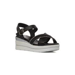 Sandali Zeppe Neri Comfort da Donna con motivo Intreccio P Soft