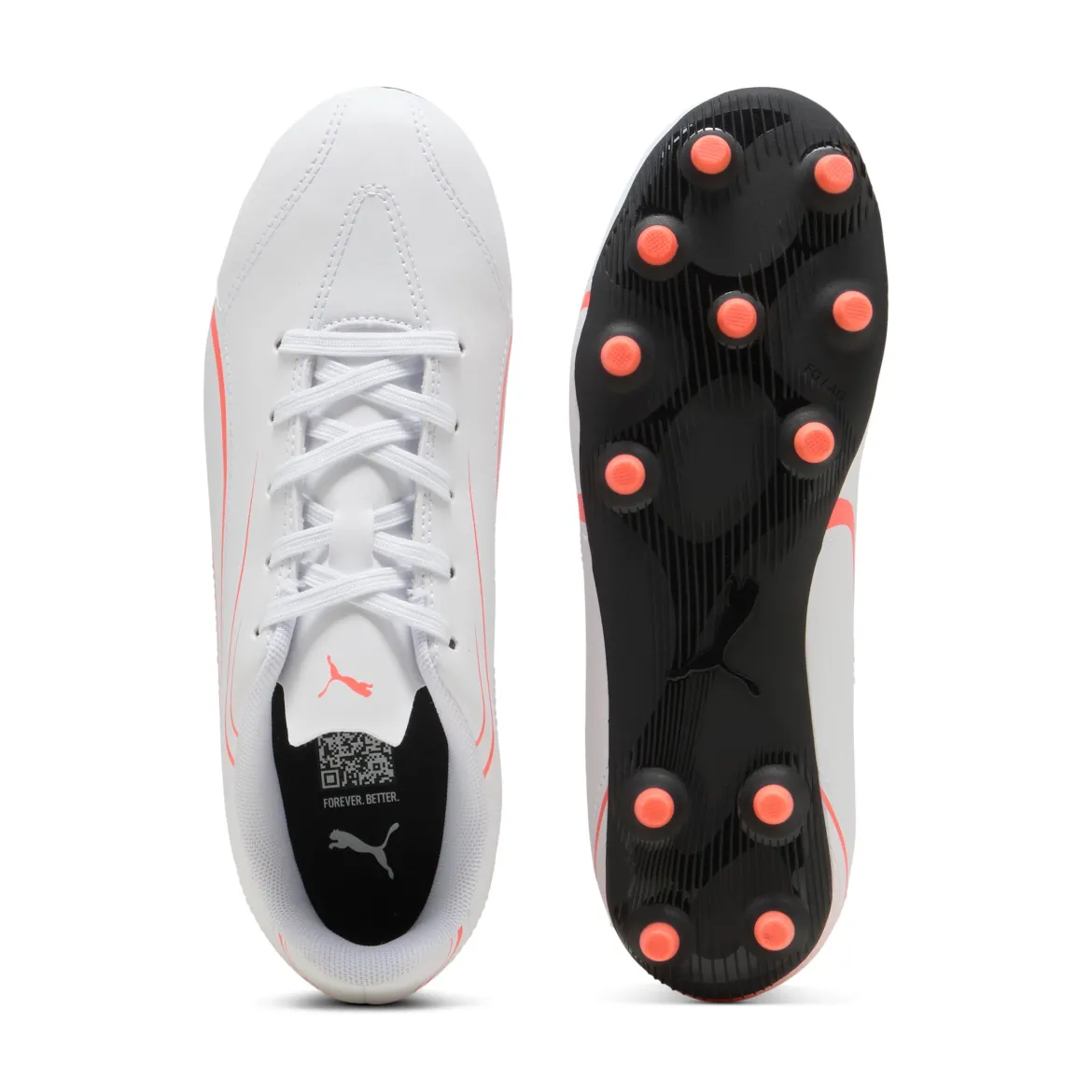 Scarpe da calcio da ragazzo bianche con logo arancione Puma Vitoria